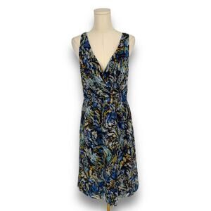 Anthropologie Moulinette Soeurs Blue Abstract Floral Print Dress, Size 10 Party
